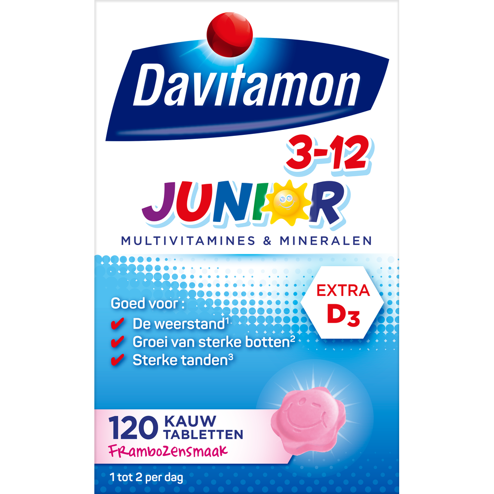 Davitamon Junior 3+ Kauw Vitamines Framboos kopen